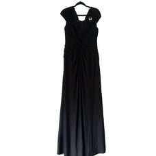 TADASHI SHOJI Cap Slv V-neck Gathered Crossed Front Stretch Jersey Maxi Dress XL