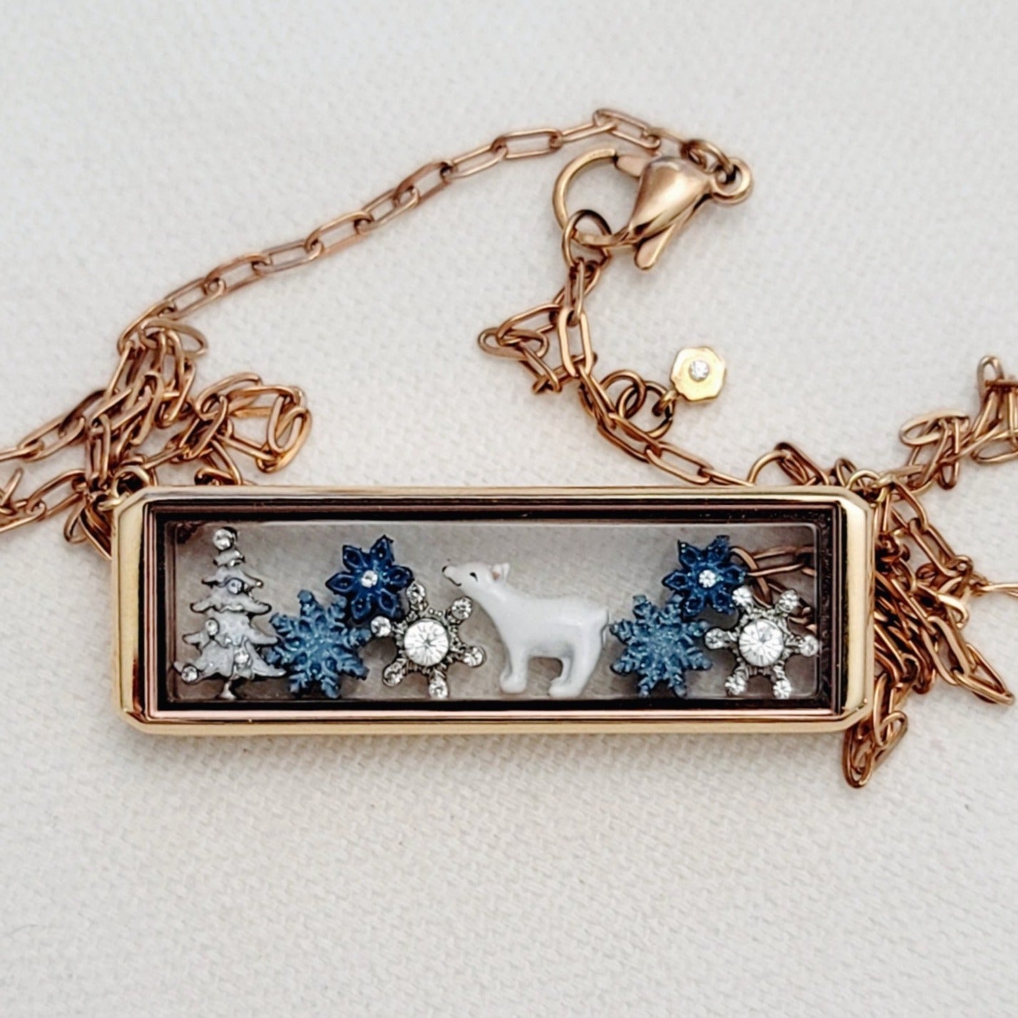 Polar Bear Paradise Rose Gold Bar Locket Necklace