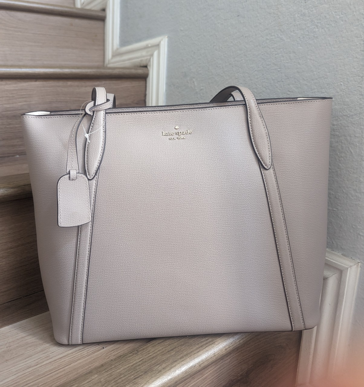 Kate Spade Cara Large Zip Tote Shoulder Bag Warm Taupe Refined Grain Leather