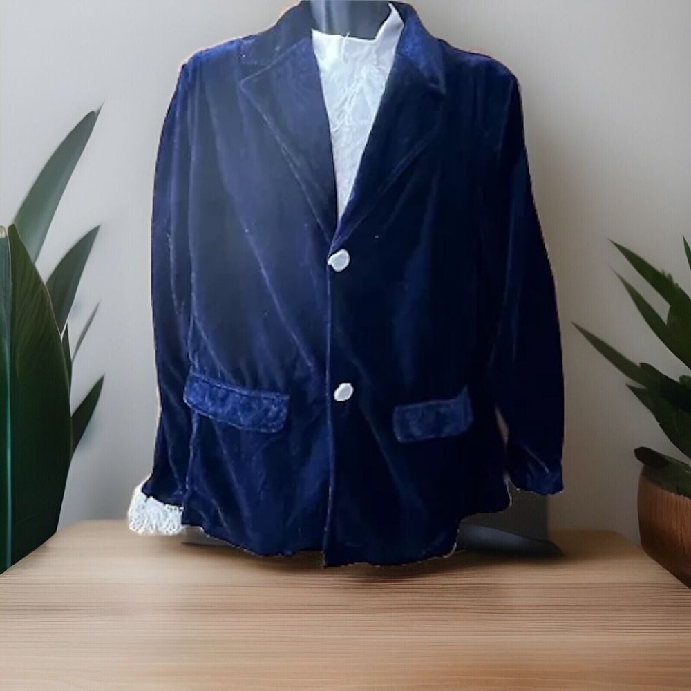 Morph Costume Blue Velvet Victorian Jacket W/lace Sleeves Neck Cosplay