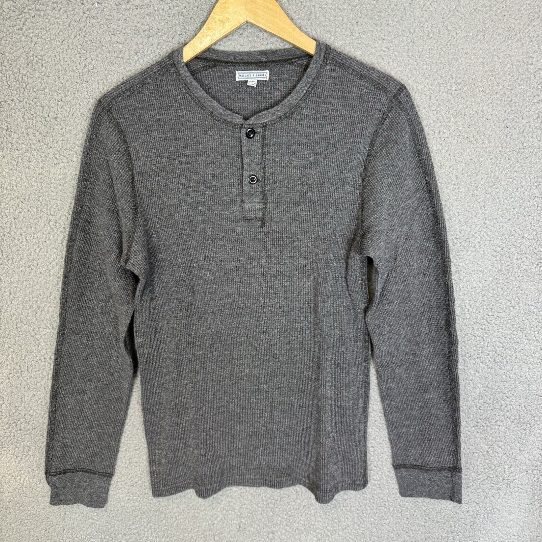 Wallace & Barnes Shirt Mens MT Grey Waffle Knit Henley Thermal J Crew