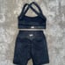 TLF Women’s Size Small Matching Set Metallic Black Sports Bra and 6” Shorts