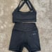 TLF Women’s Size Small Matching Set Metallic Black Sports Bra and 6” Shorts