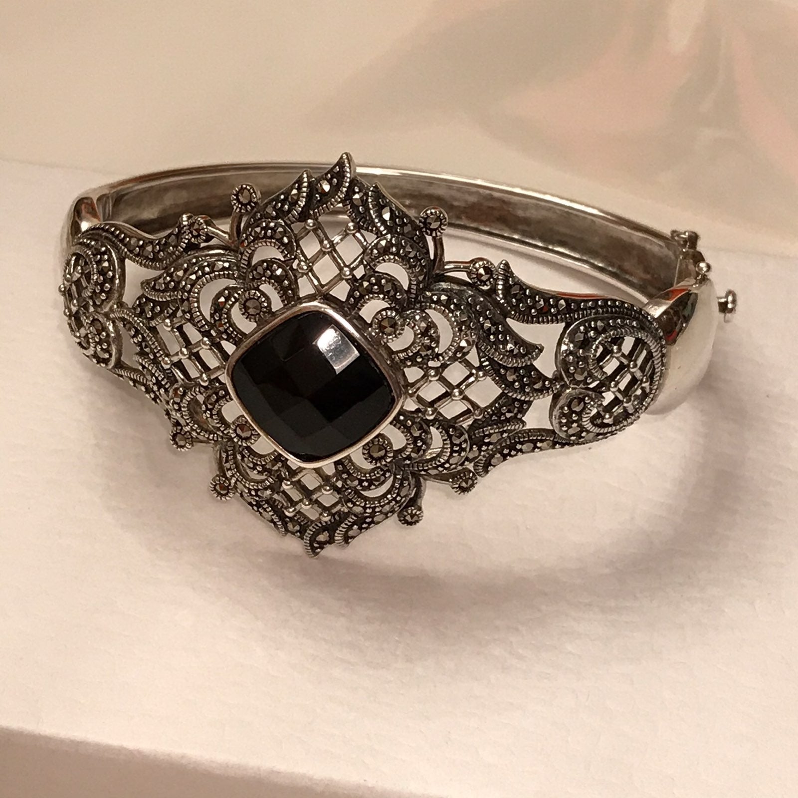 Silver lace cuff bracelet