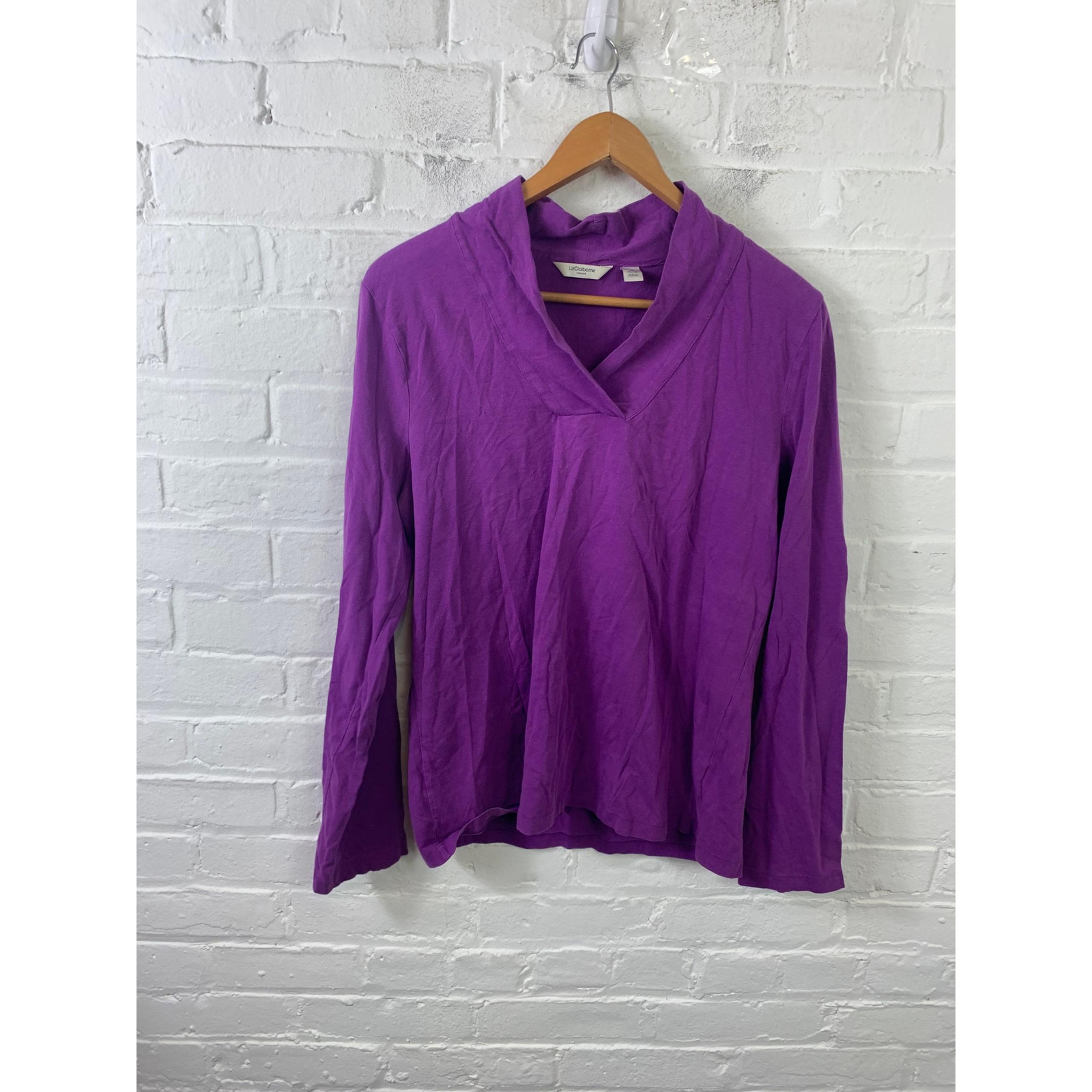 Liz Claiborne Women's V-Neck Pullover Wrap Sweater Long Sleeve Purple Size XL