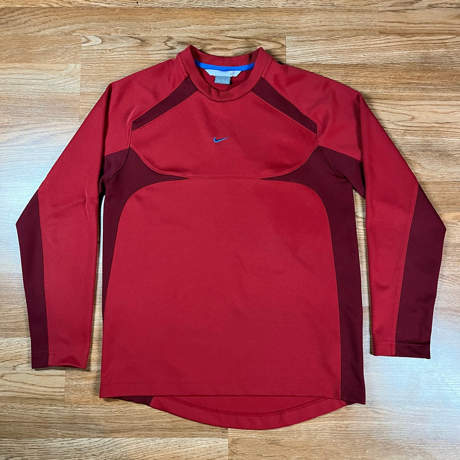 Vintage Y2K Nike Center Swoosh Long Sleeve Jersey Shirt Red Mens Size M