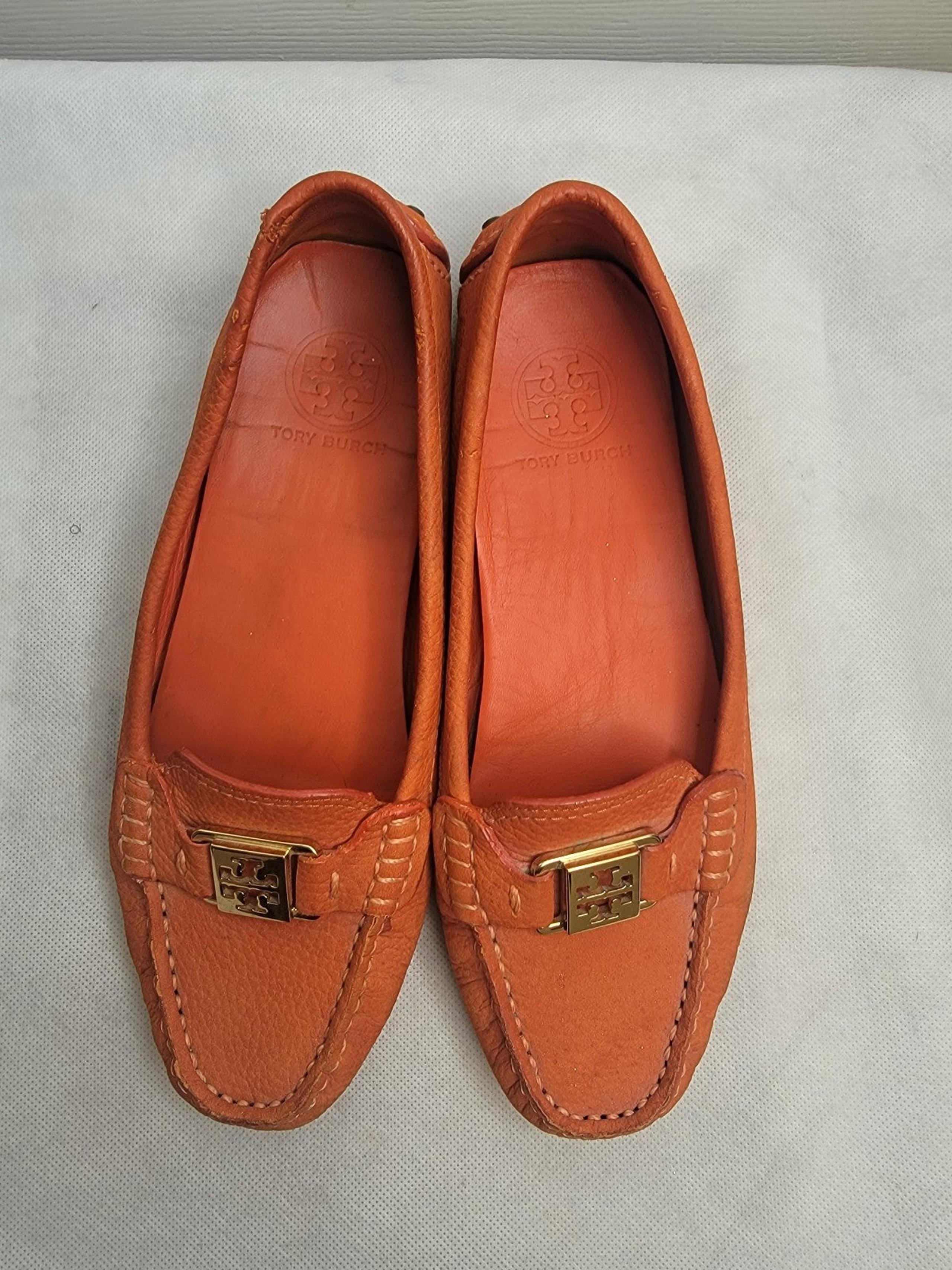 Tory Burch Kendrick Women's Size 7.5 orange Leather Slip-On Loafer Shoes