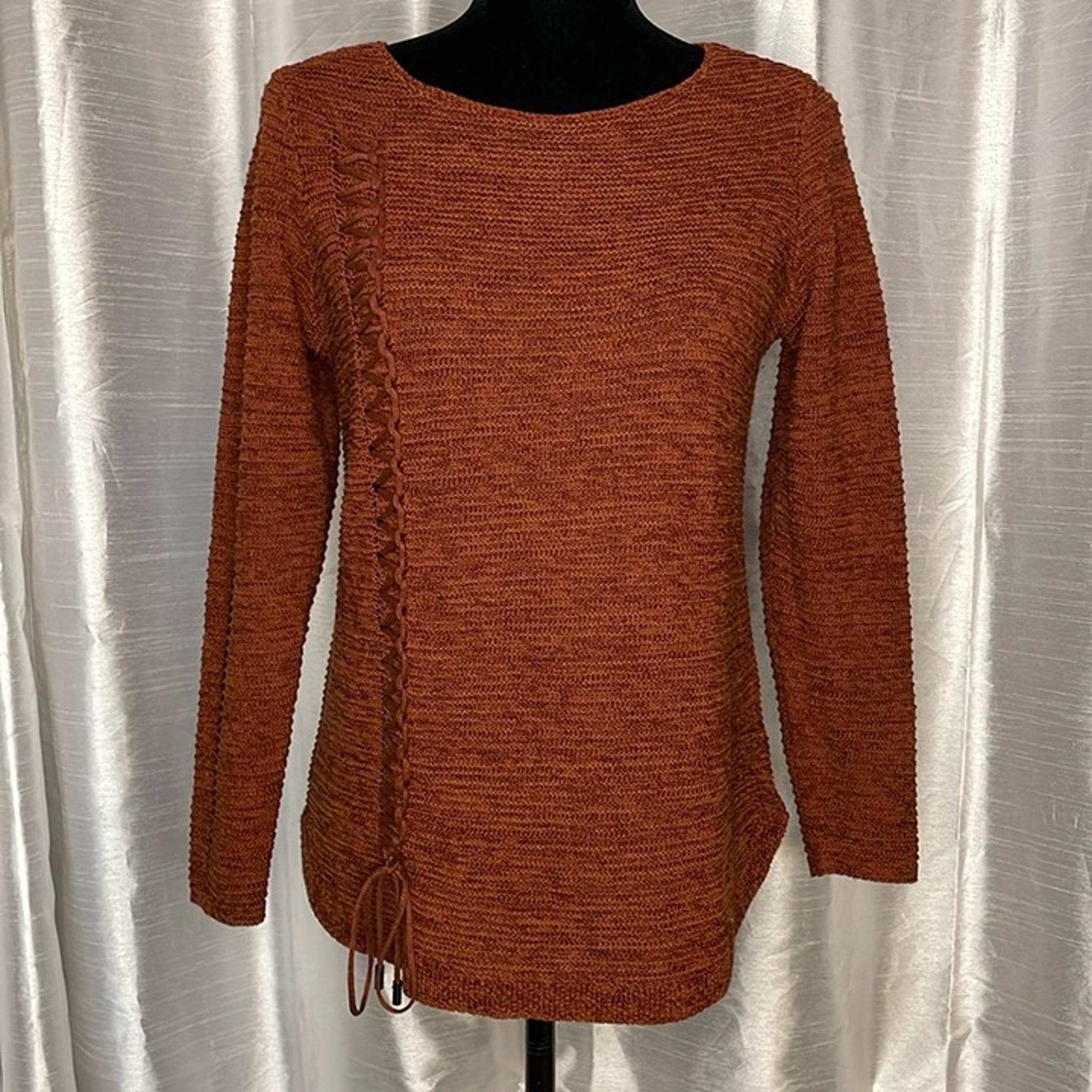 Nic+Zoe Women’s Small Linen Blend Burnt Orange 3/4 Sleeve Crewneck Sweater