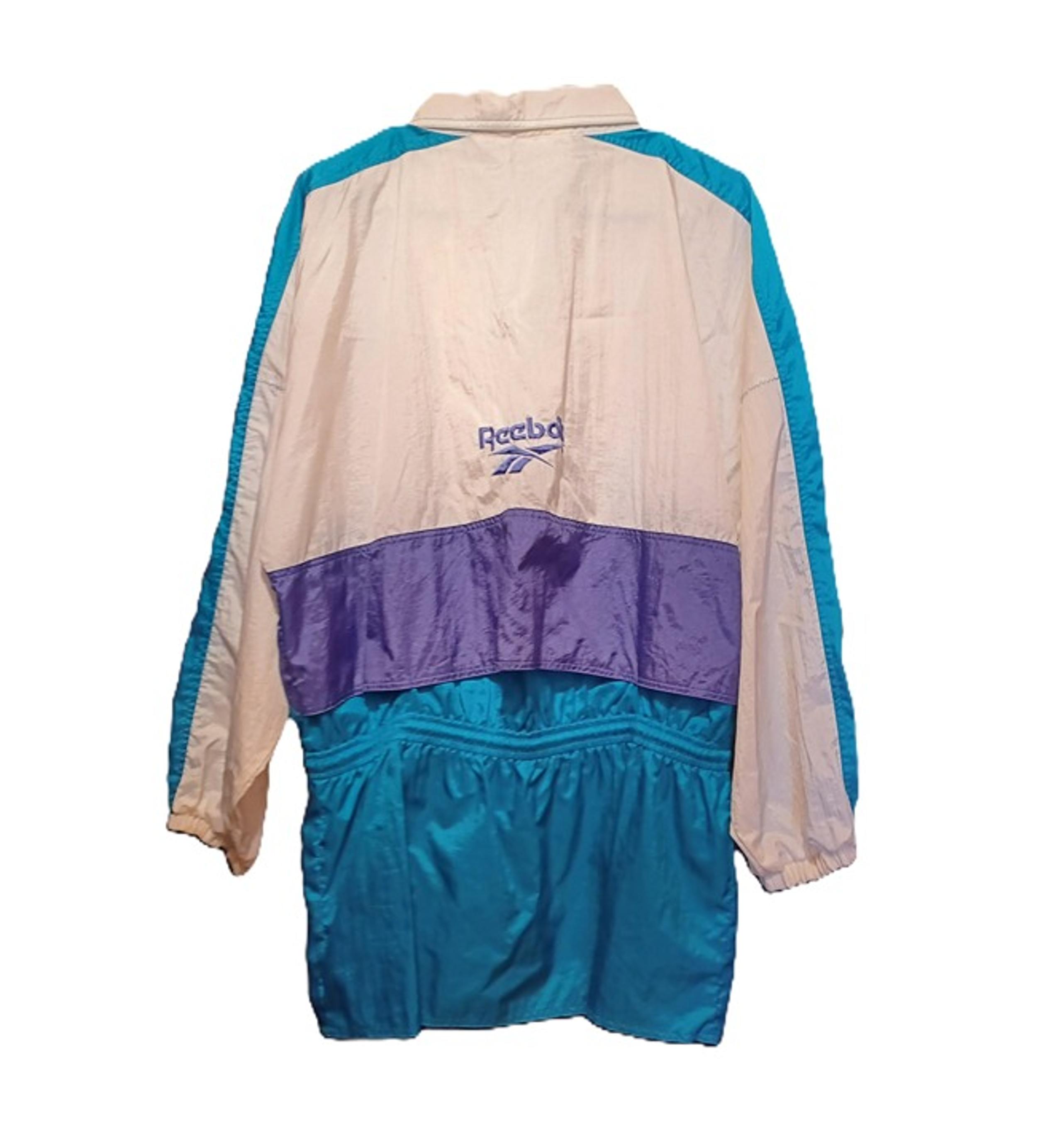 Vintage REEBOK Windbreaker Jacket Blue Purple White Waist Cinch Full Zip Medium