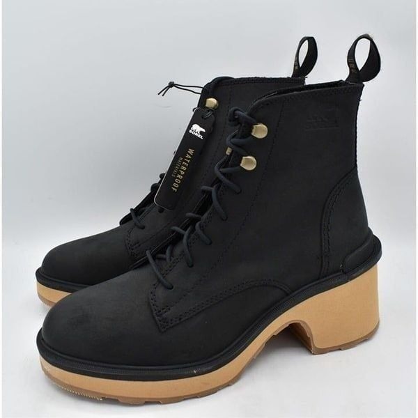 Sorel Womens Size 11 Hi-Line Black Leather Tawny Buff Lace Up Heeled Boots 19407