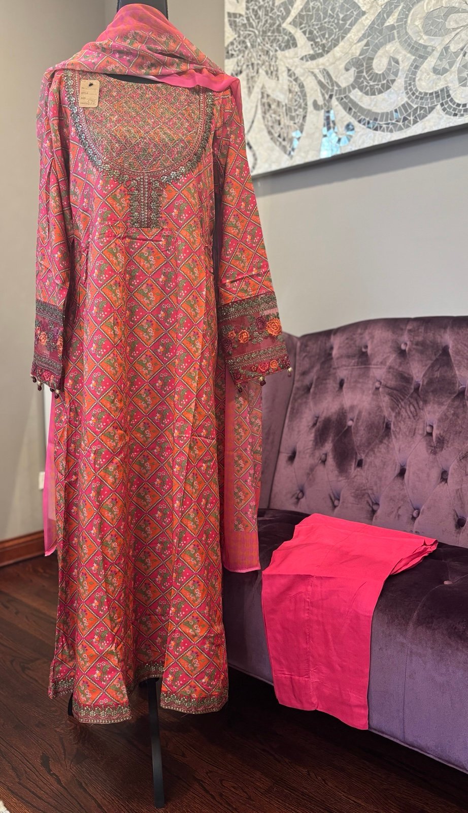 Pakistani Indian shalwar kameez Anarkali pishwas size M 3 piece suit chest 40
