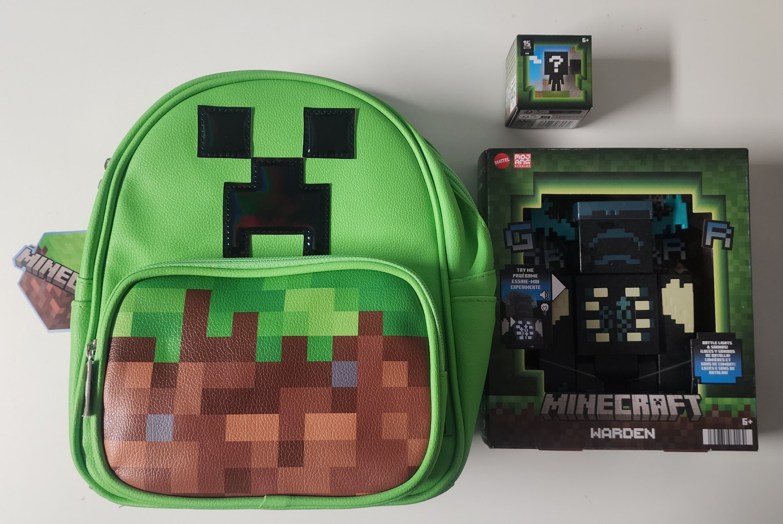 Minecraft Creeper Mini Dome Backpack W/ Tags, Warden Figure, Mystery Box All New