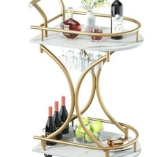 2-Tier Bar Cart,Gold Wine Cart with Wine Rack & Glass Holder,Home Serving Cart