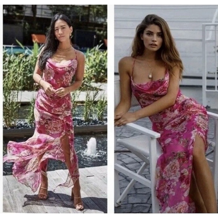 Sau Lee 10 Freida Silk Pink Floral Dress Party Wedding Event Summer Vacation