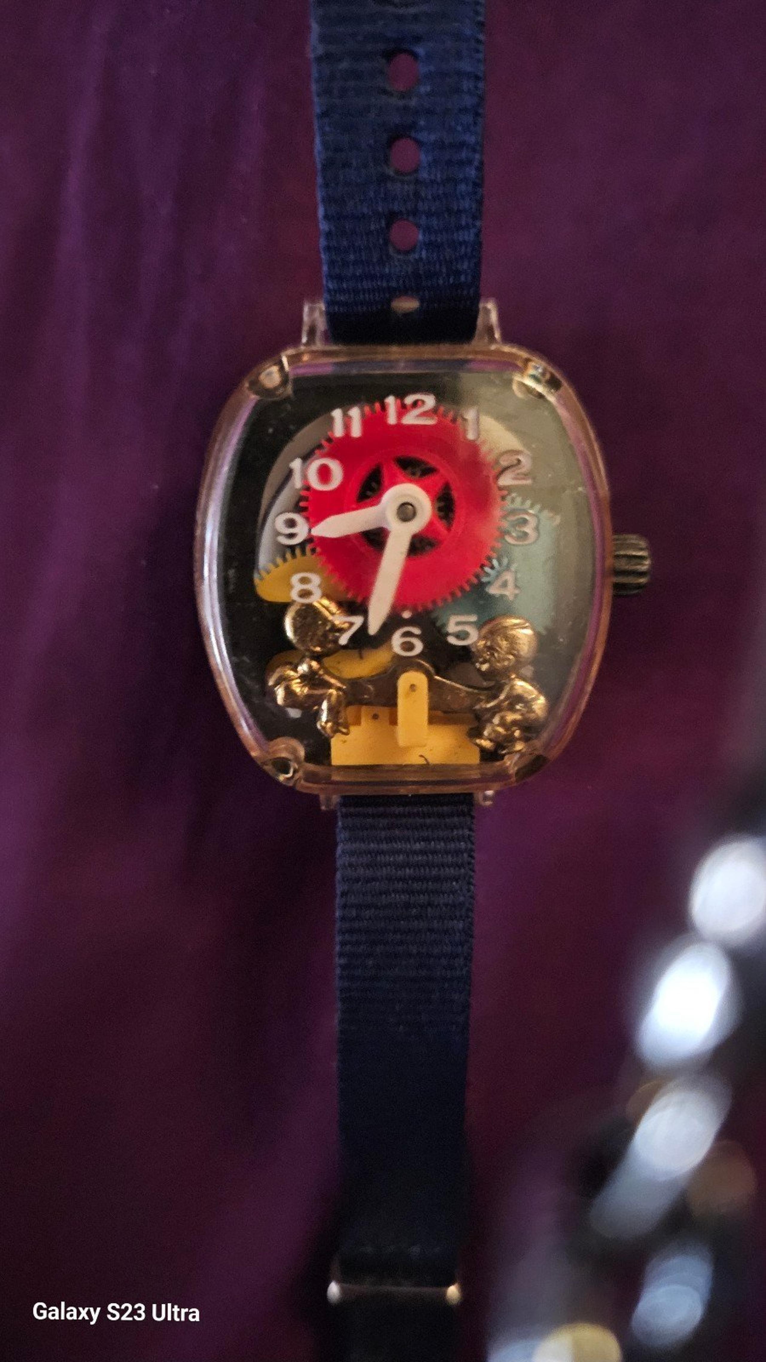 Vintage Merry Teeter Totter Watch, New Navy Blue Wristband. Will fit 7" wrist,