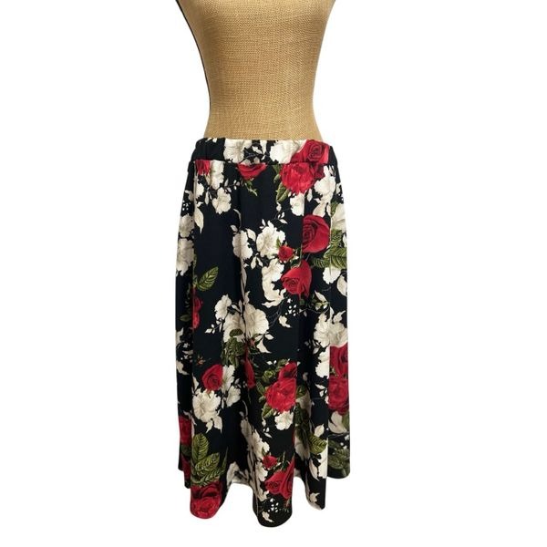 MOA Collection A-Line Skirt Size 3X Crepe Floral Rose Pattern Black Tea Garden