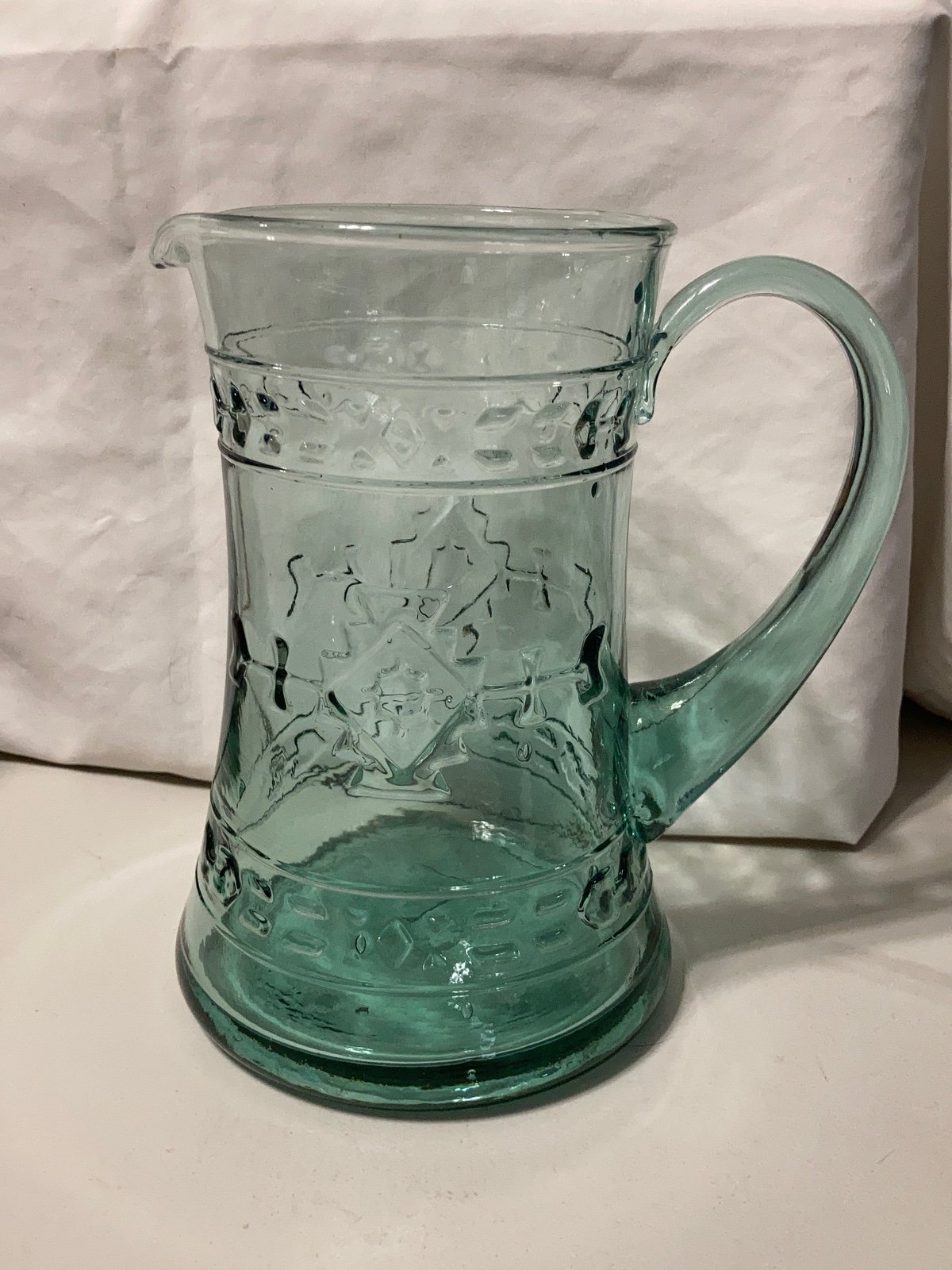 Glass Pitcher, Green, Southwestern Design