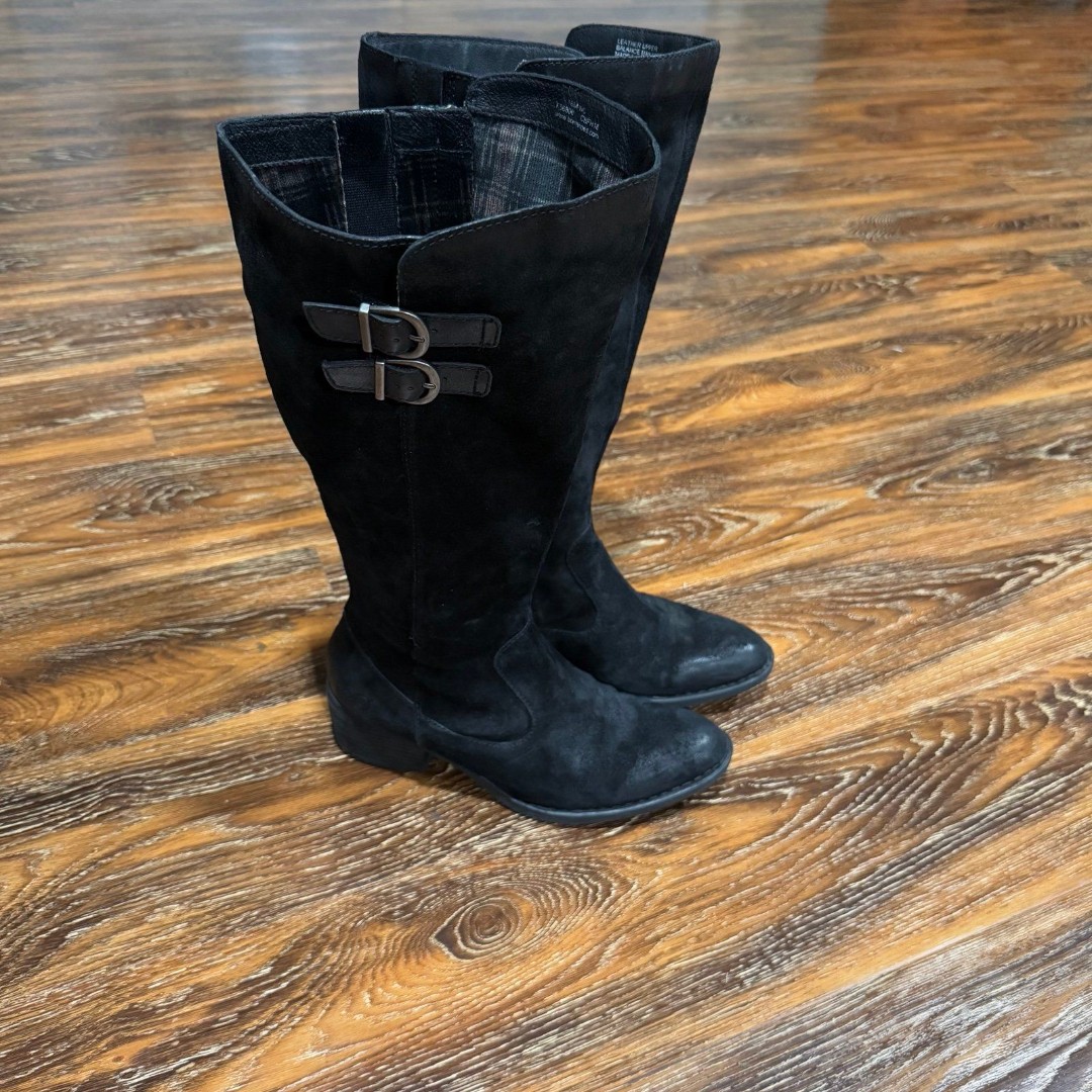 Born Womens Size 10 Black Suede Leather Boots Buckle Zip Tall 10M