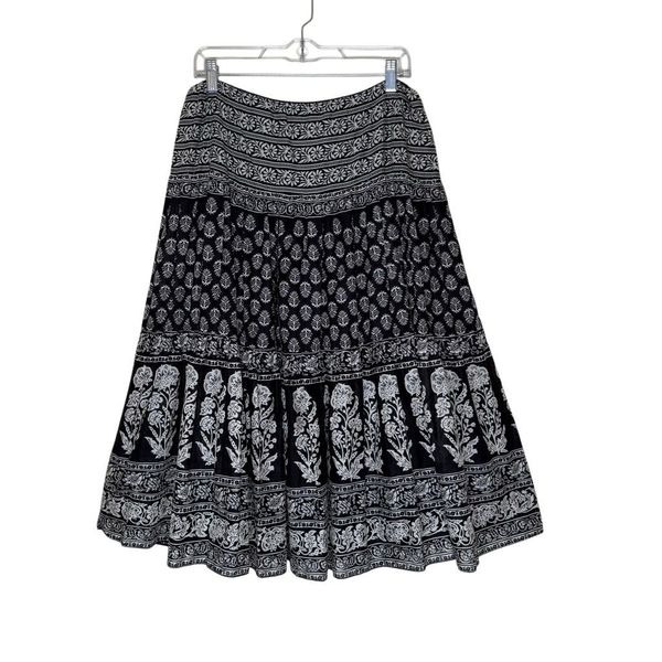 Lauren Ralph Lauren Blk & Wht Tiered Midi Skirt Size S Bohemian, Peasant