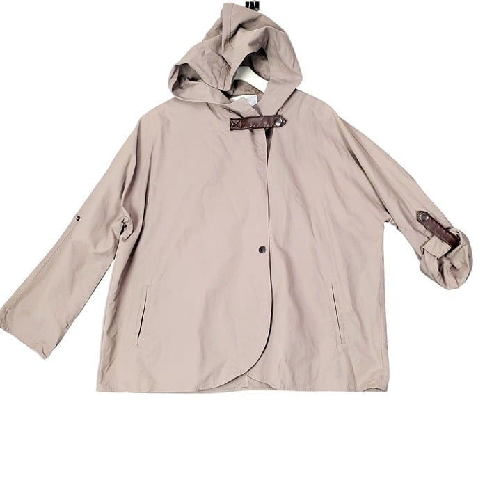 JACKY BY BB DAKOTA Womens Hooded Coat SZ S Poncho Cape Roll-Tab Sleeve Beige