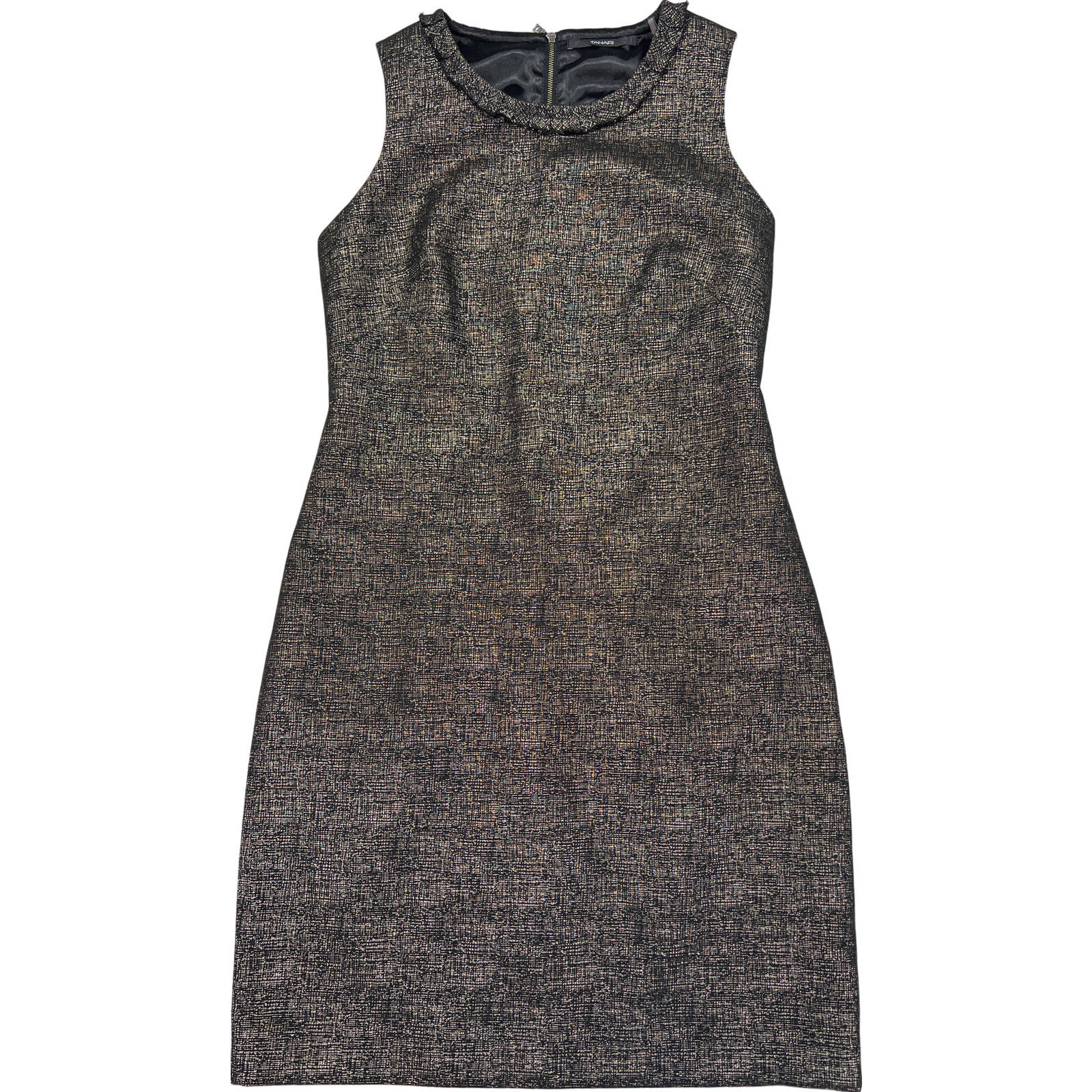 Tahari Women's Gold Metallic Sleeveless Zip Back Sheath Dress - 4