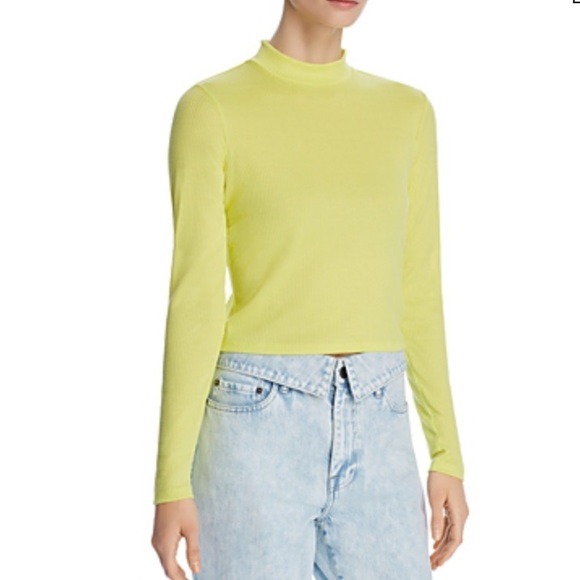 BARDOT YELLOW CROPPED MOCK NECK TOP