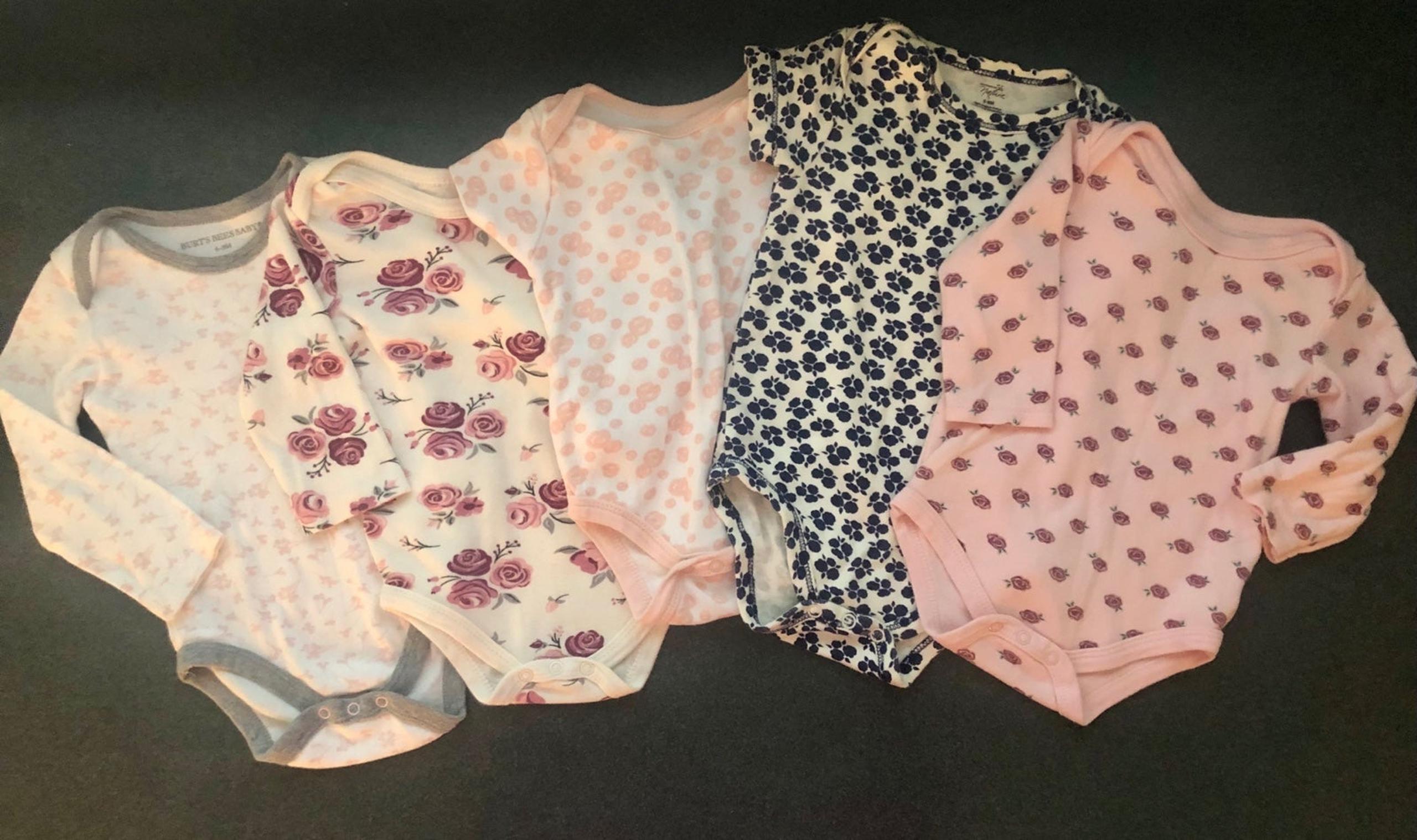 Baby Girl Five Onesies Burts Bees HB Touched by Nature Cotton 6 to 9 months