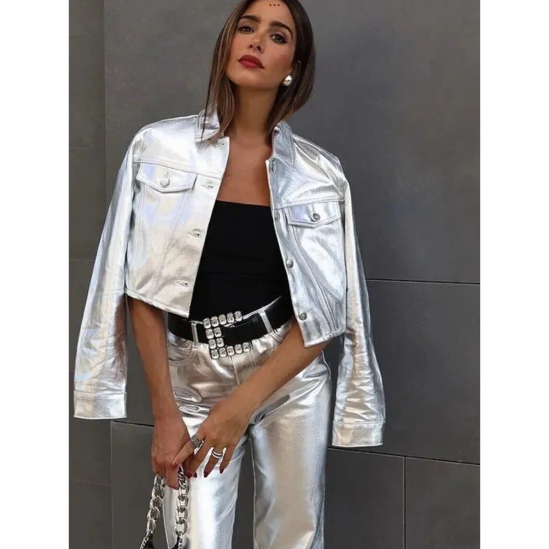 NWT Zara silver metallic cropped jacket