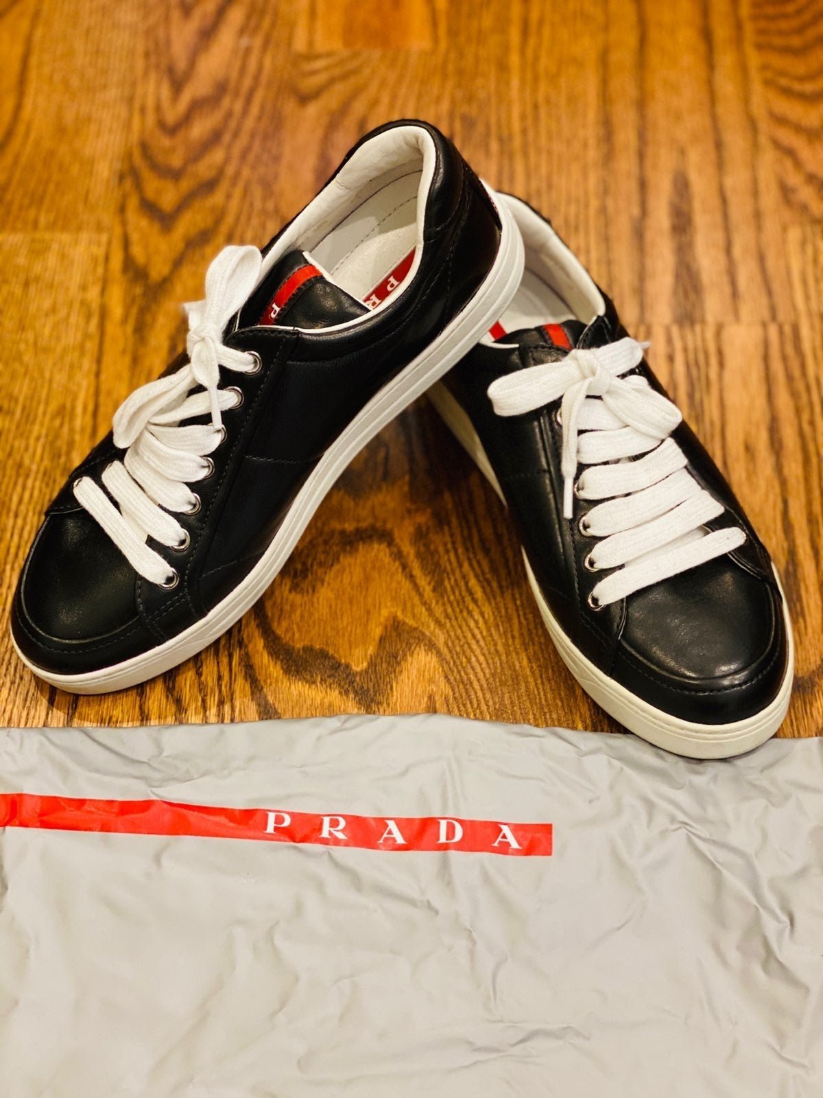 Retails 850 PRADA Black Leather Sneaker