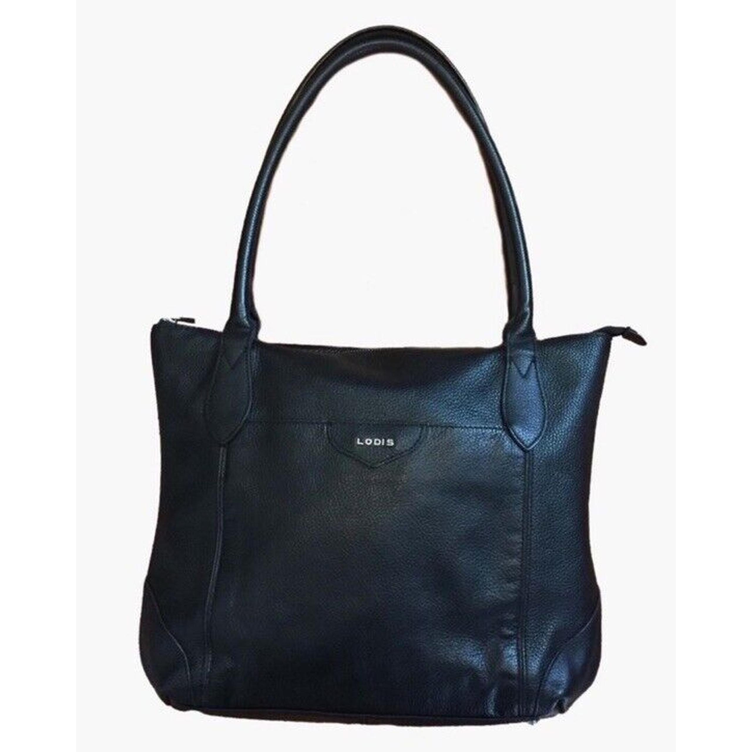 LODIS Siera Black Leather Tote Bag Shoulder Handbag Travel Luggage Sleeve