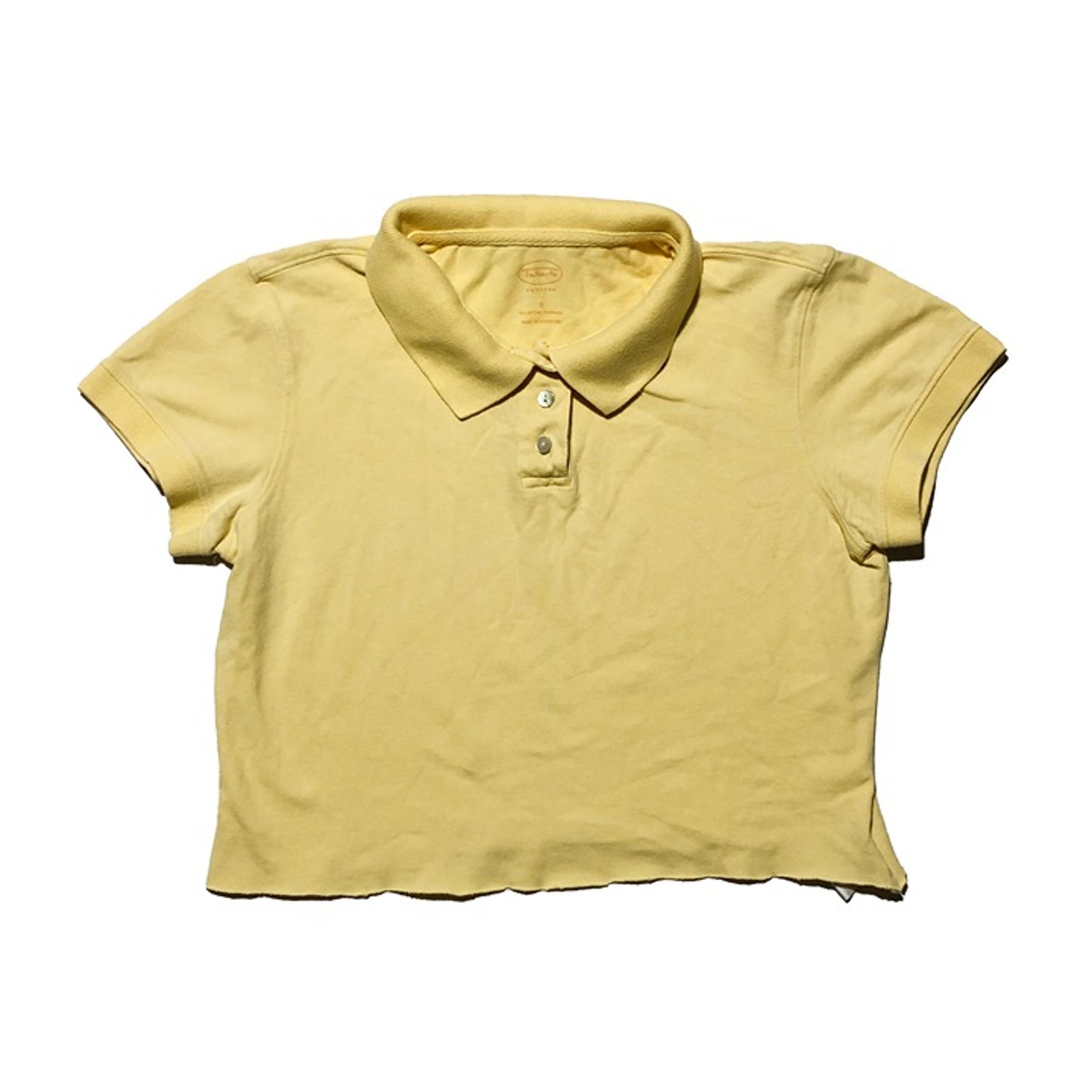 Talbots Womens Size SP Yellow Vintage Collar Crop Top 1/4 Button Polo Shirt
