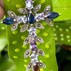 Vintage Sterling Silver Multi color purple gemstone Marcasite Cross Pendant 2.65