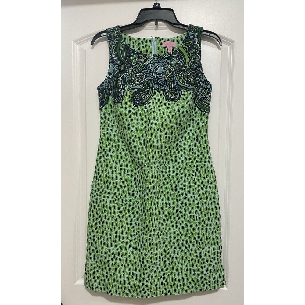 Lilly Pulitzer Little Master of the House Green Blue Sleeveless Shift Dress Sz 6