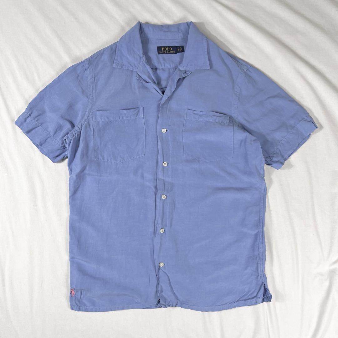 Polo Ralph Lauren Linen & Silk Short Sleeve Open Collar Shirt Blue Caldwell