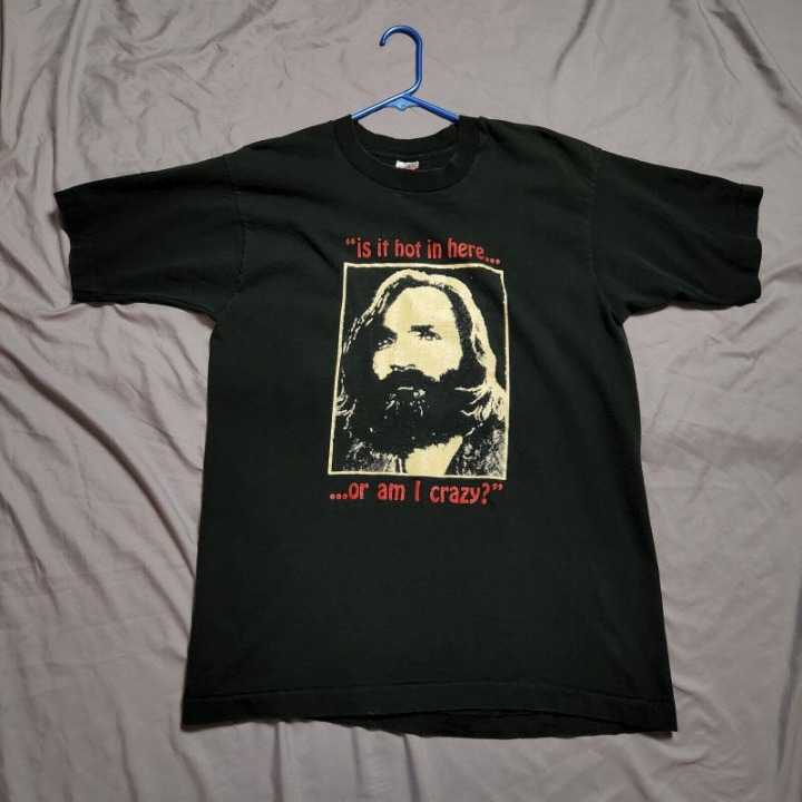 Vtg Charles Manson Men's L “Is It Hot In Here...Or Am I Crazy Glow In Dark FOTL