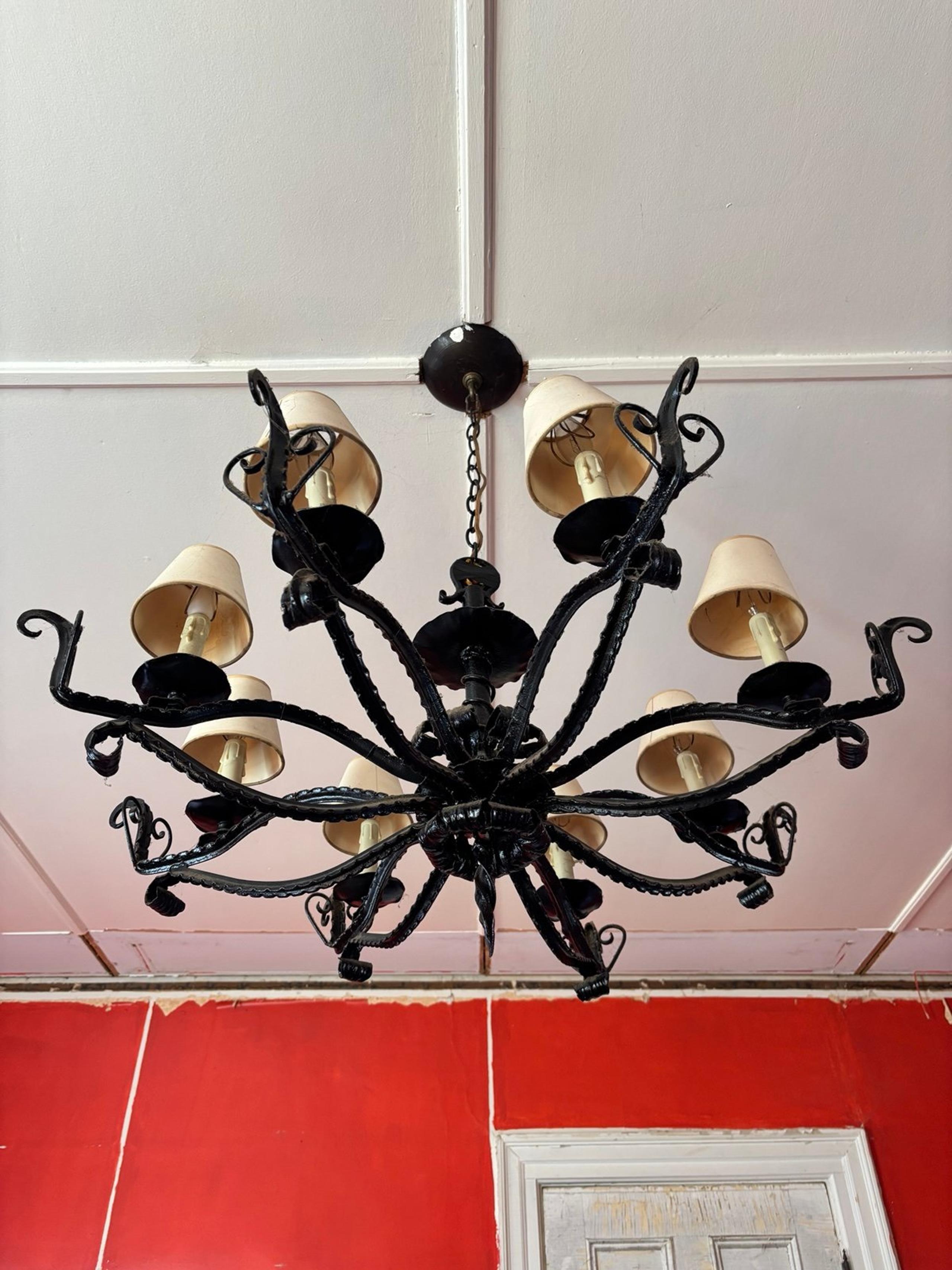 Wrought Iron Chandelier, attributed to Aesthetic Movement, Victorian Period