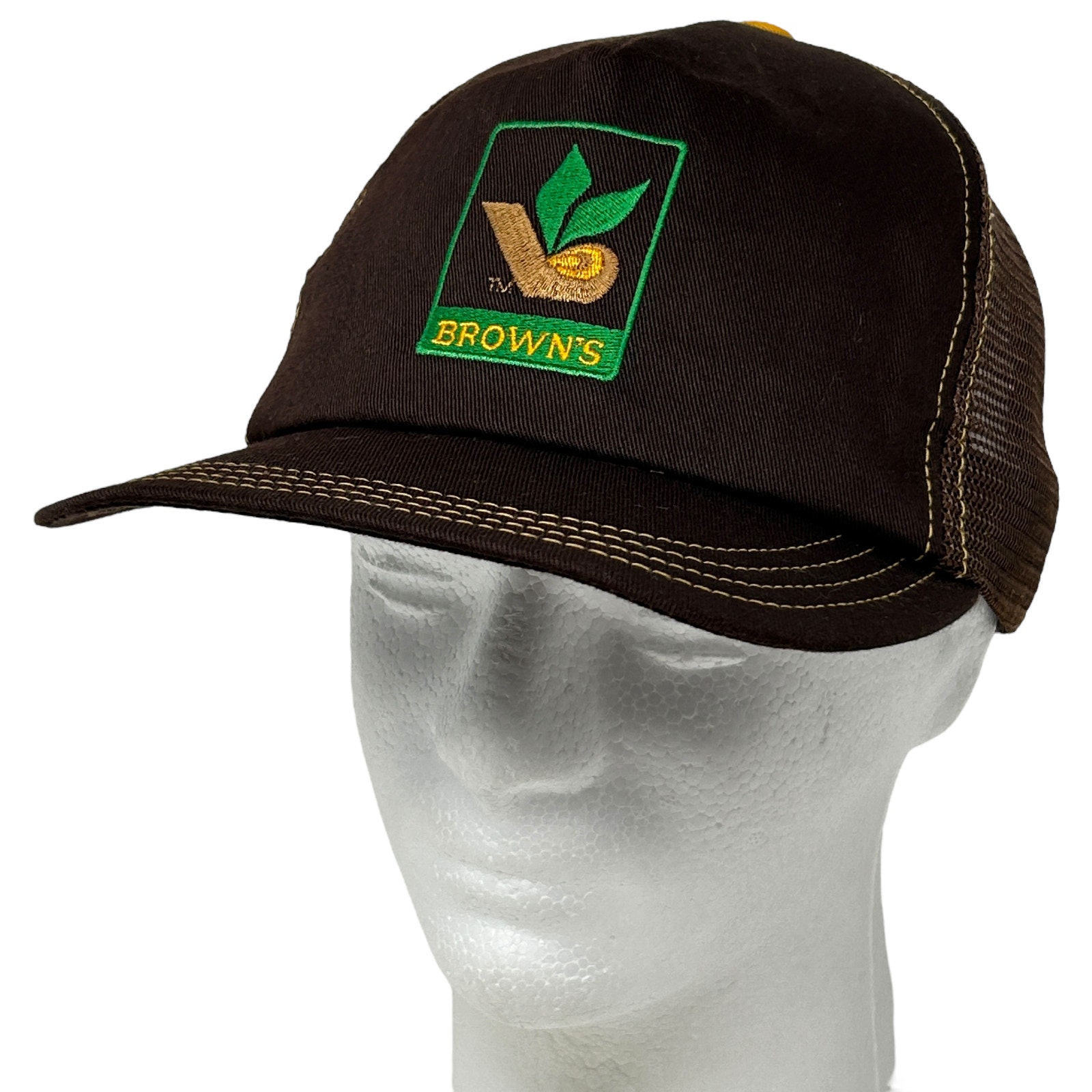 Vintage 80s Brown’s Seed Corn Trucker Hat Cap Farmer Farming Mesh Snapback Brown