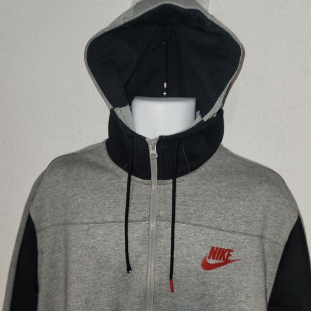 Nike stylish zippered front hooded jacket, Blue-Grey-Red in size XXL