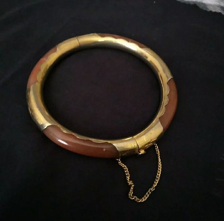 14k Red orange jade Bangle Bracelet