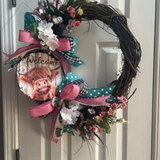 Wreaths for Front Door, Spring Cow Handmade 22”