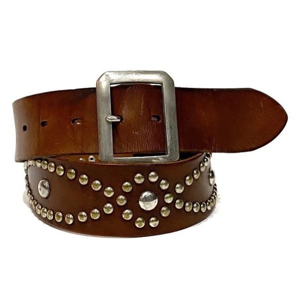 Brown Leather Belt Distressed Silver Studded Boho