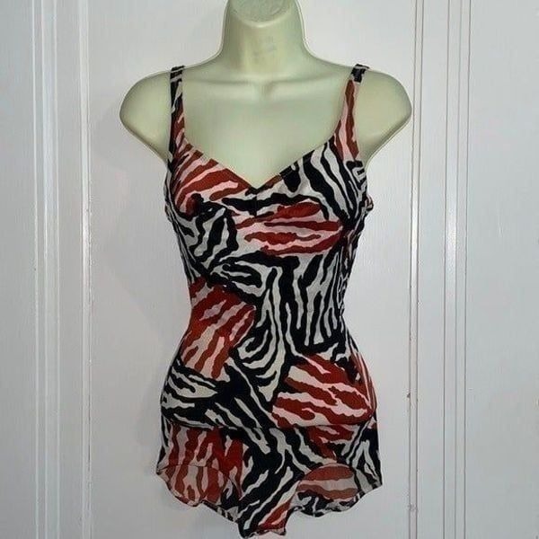 Vtg 60s/70s Bali black & orange animal print one piece swimsuit