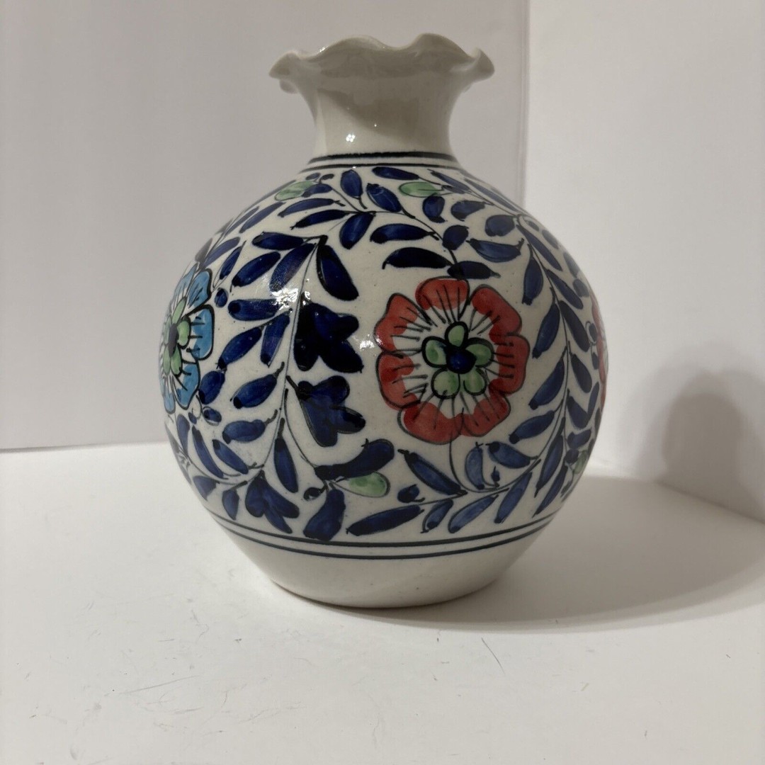 Vintage Hand Painted Round Vase. 8.5”H X 7” W