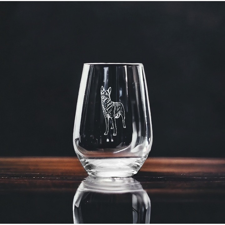 Belgian Malinois Stemless Wine Glasses x4 Premium 15 Oz Personalize Dog Pet NEW