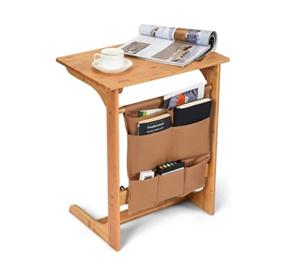 100% Bamboo Side Table, L-Shaped TV Tray Side Table, Snack End Table Laptop Desk
