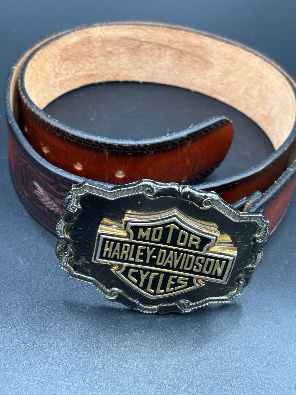 Harley Davidson Motorcycles Belt Buckle W/ Leather Eagle Belt Size 39