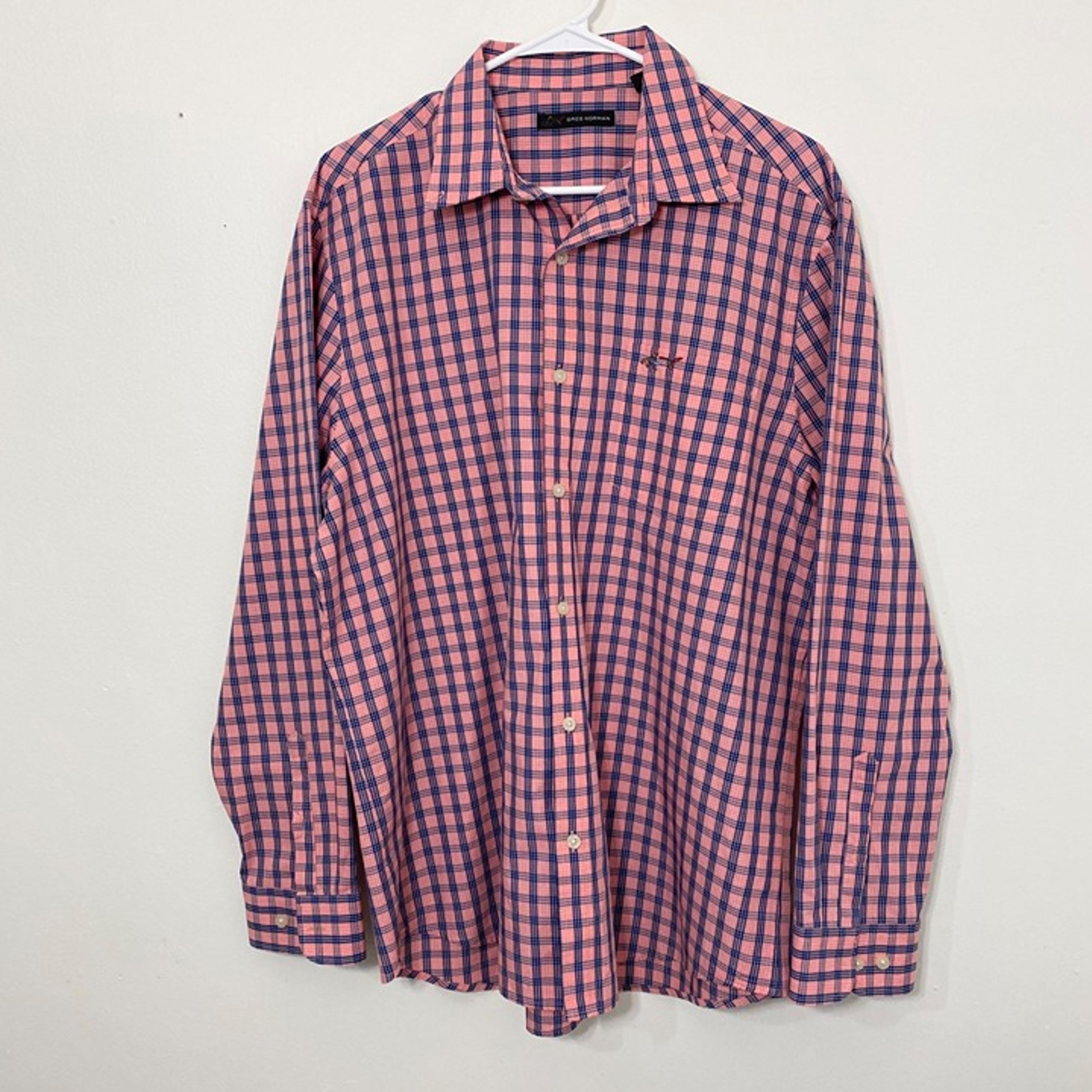 Greg Norman Shirt Mens XL Peach Blue Button Down Casual Long Sleeves