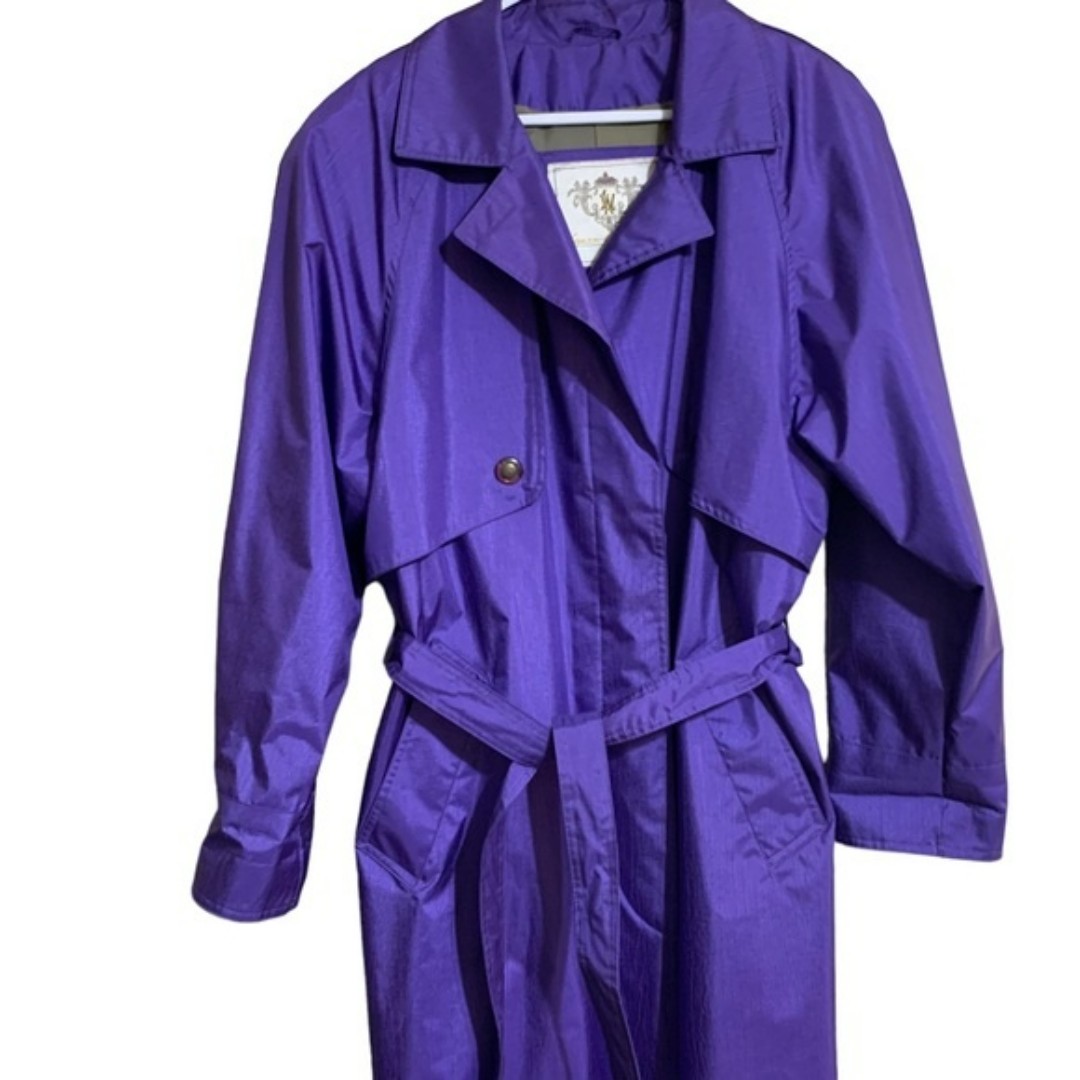 Laura Winston Vintage Trench Coat Purple Hidden Button Closure Size 11/12