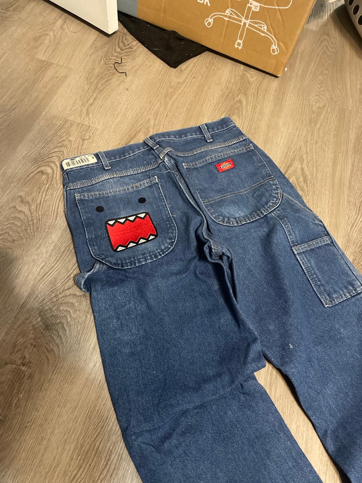 Domo kun face embroidered carpenter jeans baggy faded y2k style