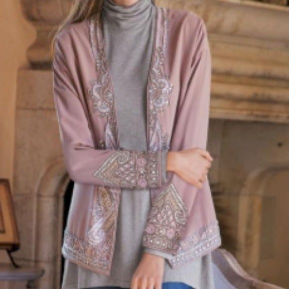 Soft Surroundings Blush Beaded Calista Cardi L
